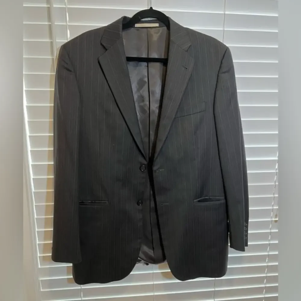 Burberry London Mens Grey Pinstripe Worsted Wool 2 Button Blazer Jacket 40R